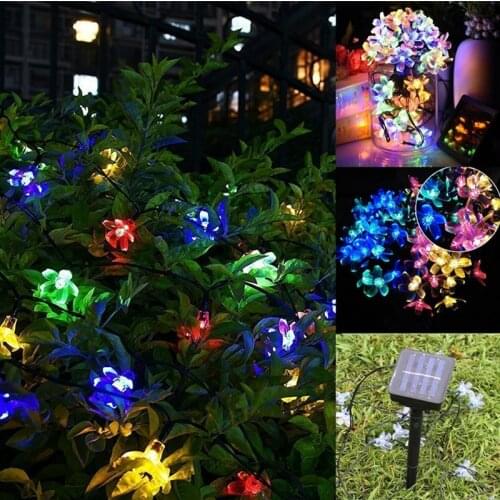 Waterproof Outdoor Solar String Lights 7M 50LEDS Fairy Light Peach blossom Shape Led Decorative Garden Light