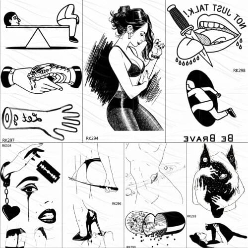 OMMGO Sexual Love Handcuffs Temporary Tattoos Black Fake Weapon Tattoo Sticker For Women Men Adults Body Art Tatoos Paper Paste