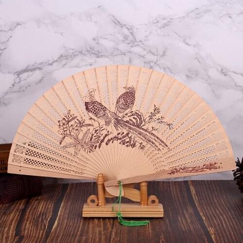 High Grade Fragrant Wood Fan Chinese Characteristics Gift Fan Imitation Sandalwood Fan Hollow Printing Fan