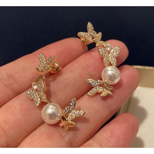 2021 Butterfly Pearl Earrings Trend Cubic Zircon For Women Advanced French Earring Luxurious Fashion Simplicity Tassel Jewelry