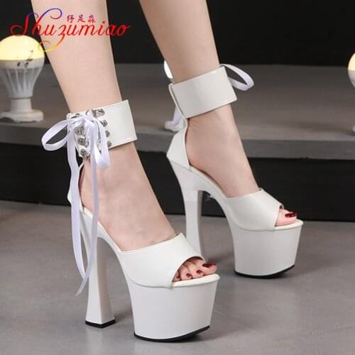 Shuzumiao Women Shoes 2021 Chic Gladiator Summer Platform Fashion Ankle Strap Sandal 20CM Nightclub Models Stage Show High Heels
