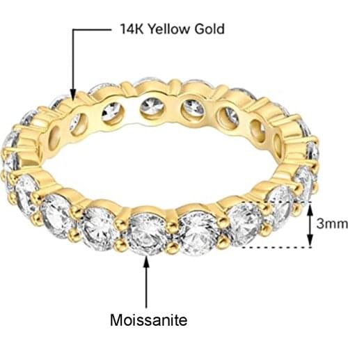 14K 585 Yellow Gold Ring Women Wedding Anniversary Engagement Party Ring 3mm Round Moissanite Diamond Elegant Trendy Classic