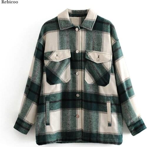 Winter Women green plaid Long Coat Jacket Casual High Quality Warm Overcoat Fashion Long Coats