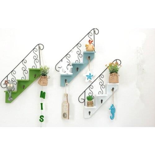 1PC Wood Wall Hanging Storage Hooks Bedroom Decoration Wooden Flower Pot Trapezoid Storage Racks Wall Clothes Key Hooks JL 215