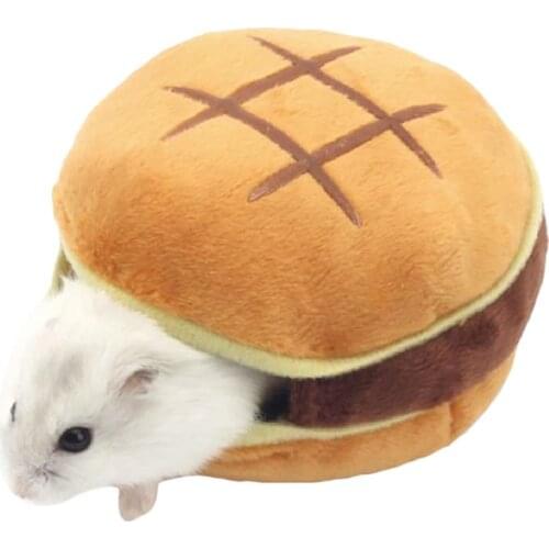 1pc Small Pet Cute Soft Plush Hamburger Nest Bed Squirrel Hamster Cotton Bed Small Pet Warm House Small Animal Nest Pet Supplies