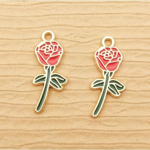 10pcs rose flower enamel charm for jewelry making fashion earring pendant bracelet necklace charms diy design charms