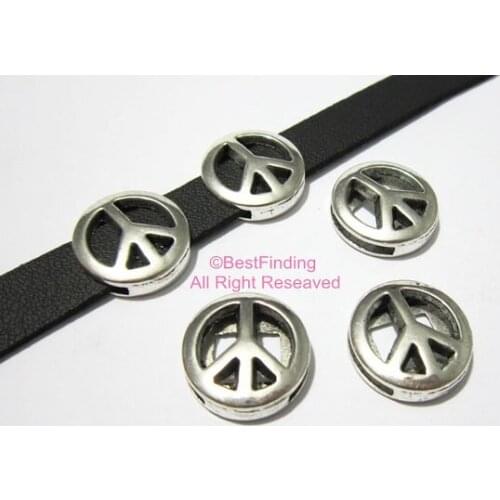 12x2mm Hollow Peace symbol slider 12mm Flat leather findings -FF99