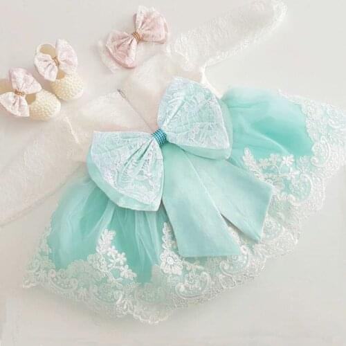 2021 Child Big Bow Baptism 1st Birthday Dress For Baby Girl Clothes Long Sleeve Princess Dresses Party And Wedding Infant Dress