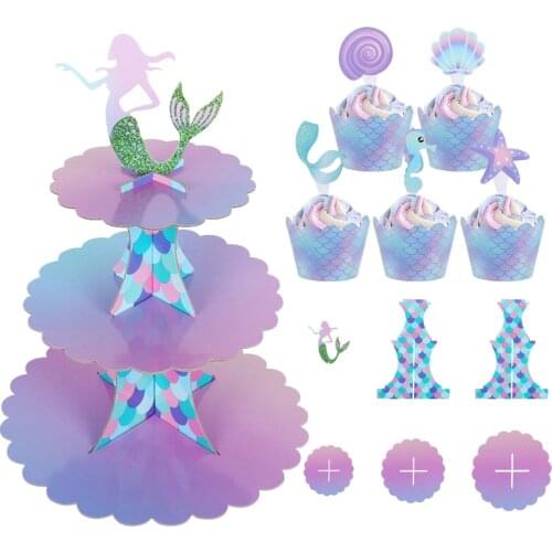 Little Mermaid Party Supplies 3-tier Paper Cake Stand Baby Shower Girl 1st Birthday Party Decoration Cupcake Stand Wedding Decor
