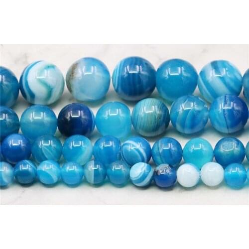 6 8 10 12mm Round Blue Stripe Dragon Agates Loose Beads DIY Onyx Jaspers Natural Stone Women Girl Fashion Jewelry Making Design