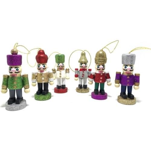 6CM Glitter Nutcracker Puppets Toy Doll Christmas Tree Pendant Soldier Wood Puppets for Children Christmas Gift 6pcs/Set ht177
