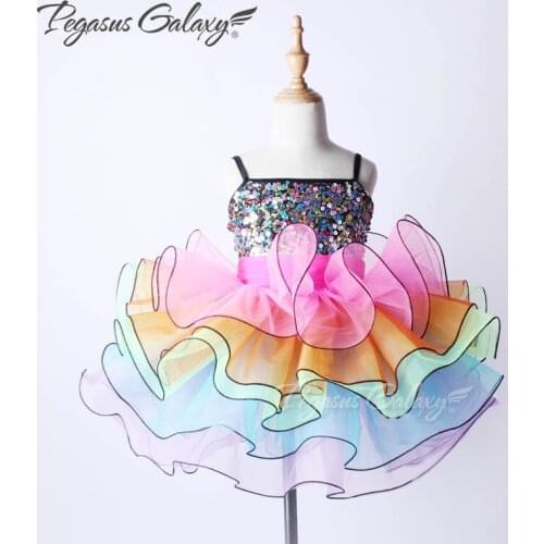 2016 Ballet Dance Dress For Girls Children Rainbow Sequins Costumes Stage Performance Dancing Clothes Kids Festival Dance Wear