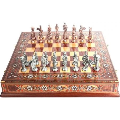 Big Size Metal Pegasus Horses Chess Set Antique and Handmade Solid Genuine Mother-of-Pearl Drawer Board Queens Gambit Chess Set
