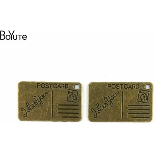 BoYuTe (50 Pieces /lot) 16*26MM Charms Postcard I love You Antique Bronze Plated Pendants for Jewelry Making Diy Handmade Craft