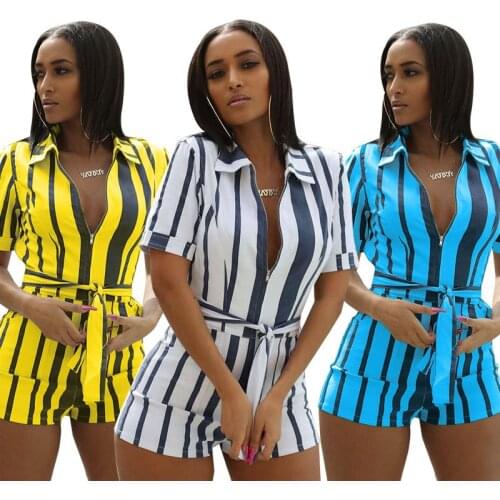 One Piece Jumpsuit Short Casual Rompers Womens Jumpsuit Shorts Summer 2021 Combinaison Blanche Femme Stripe Jumpsuit Monos Mujer