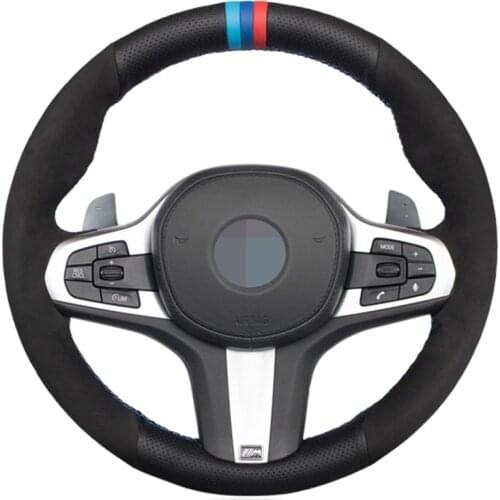 Black Genuine Leather Suede Car Steering Wheel Cover For BMW M Sport G30 G31 G32 G20 G21 G14 G15 G16 X3 G01 X4 G02 X5 G05 M5