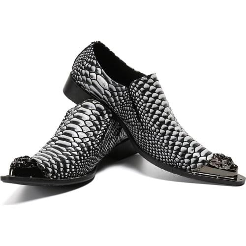 Christia Bella Mens Genuine Leather Shoes Print Business Party Dress Shoes Pointed Toe Office Formal Shoes Men Fashion Oxfords