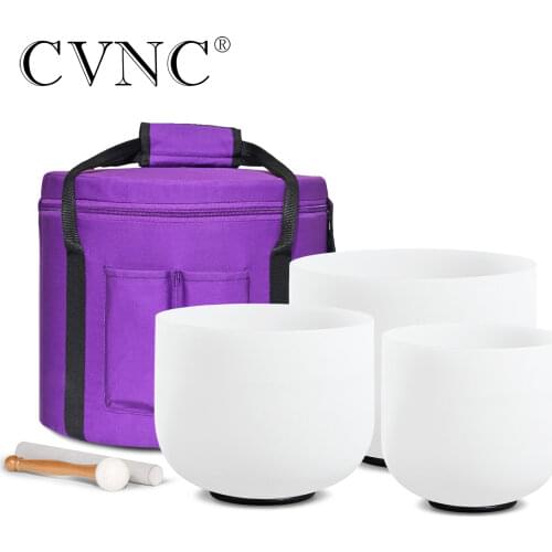 CVNC 6" 8" 10" 440Hz or 432Hz Quartz Crystal Singing Bowl Chakra Set 3pcs with free Travel bag