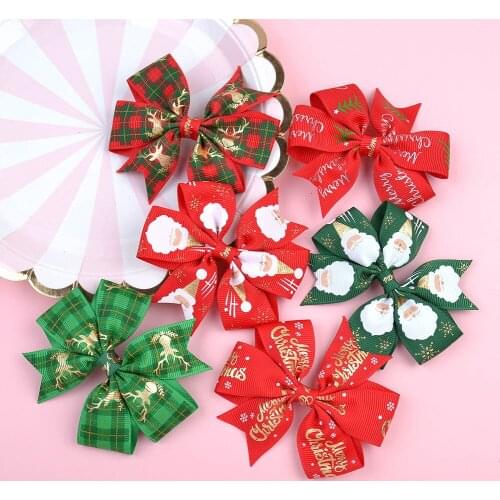 Children Hair Accessories Christmas Bow Hairpin New Christmas Ornaments Swallow Tail Six Ear Bow Headdress Hair Clips for Women