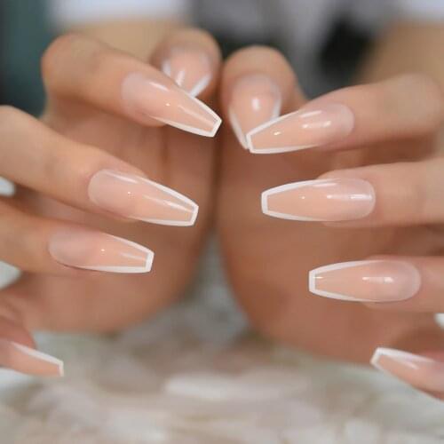 Long Coffin Nude Fake Nail Salon Wholesale Full Size False Nails Professional Products Press on Fingernail