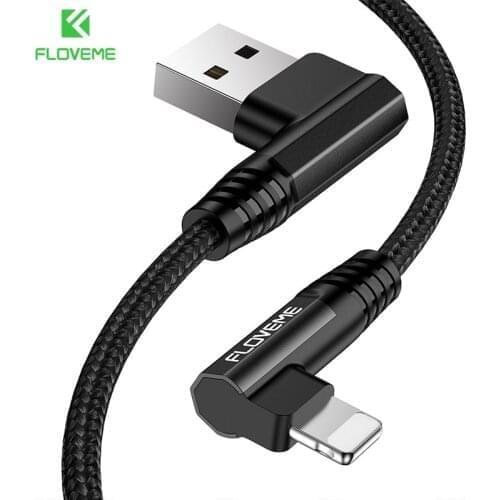 FLOVEME Double 90 Elbow USB Cable 3A Fast Game Charging Cord For iPhone 12 11 XR 8 Micro USB Type C Cabo For Xiaomi Huawei Wire