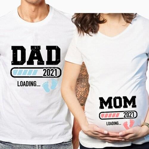 2021 Printed Pregnant T-Shirt Casual Baby Loading Maternity Short Sleeve T-Shirts Pregnancy New Mom Plus Size Couple Outfits