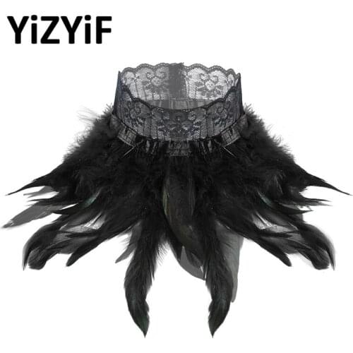 Fake Collar Womens Gothic Victorian Natural Feather Lace Choker Neck Wrap Collar Stage Performance Cosplay Costume Accessories