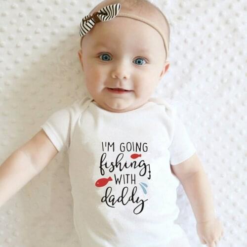 I'm Going Fishing with Daddy Printed Funny Newborn Baby Boy Girl Bodysuit Casual Short Sleeve Body Baby Rompers Outfits Clothes