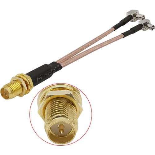 1Pcs RP SMA Female to 2x TS9 Male Plug Right Angle Connector RG316 Coaxial Cable Assembly Splitter Combiner Pigtail SMA-TS9