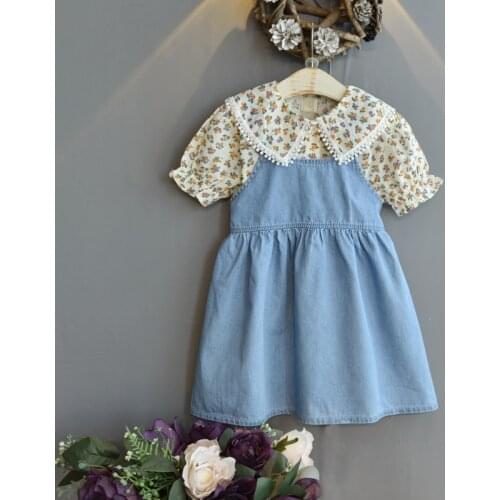 Girls Dress Suit 2021 Summer Lovely Princess Clothes Set Girls Clothes Outfits Korea Style Girls Denim Strap Dress Sets