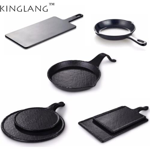Melamine kitchen party display plate with handle cookie serving tray high quality black color dish
