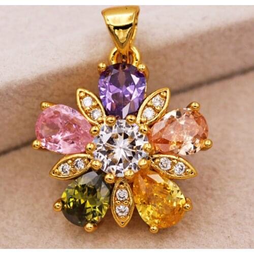 Trendy Gold Plated Flower Waterdrop Pendant With White Zirconia Copper For Women Girls Fashion Jewelry Accessories Wedding Gift