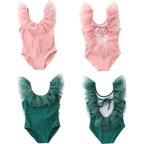 Fashion Solid Toddler Baby Girls Gauze Bikini Swimsuits Kids Children Summer Beachwear Bathing Suits One-piece Swimming Suits