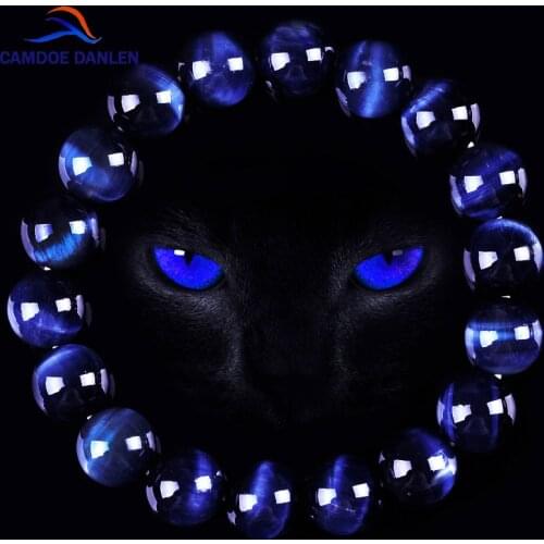 CAMDOE DANLEN Fashion AAA Blue Tiger Eye Buddha Bracelets Men Natural Stone Round Beads Elasticity Rope Men Women Charm Bracelet