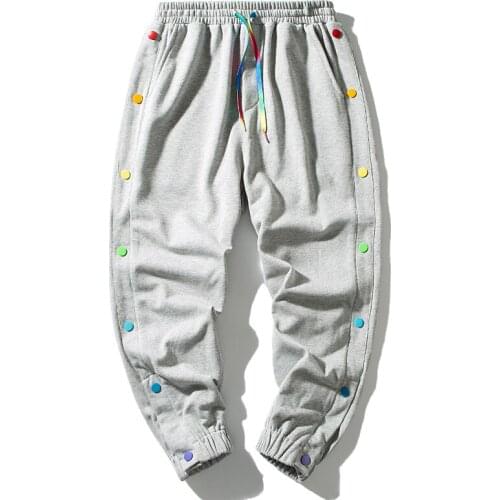 2021 Men Hip Hop Sweatpants Pants Side Buttons Mens Elastic Waist Loose Style Joggers Trousers