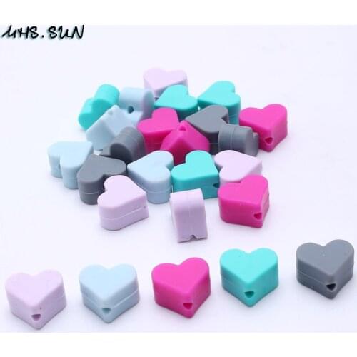 MHS.SUN Colorful Heart Shape Silicone Beads Chewable Soft Teething Nursing Loose Silicone Beads For DIY Necklace/Chain Making