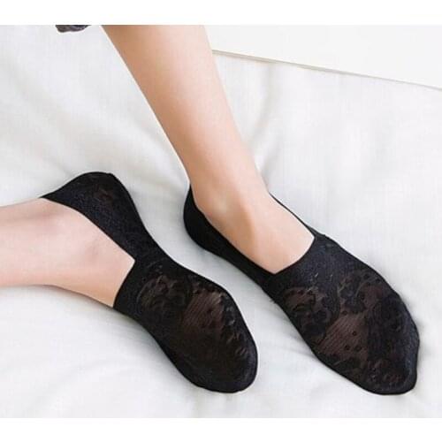 New Transparent Short Lace Socks Women Flower Short Antiskid Invisible Breathable Silicone Ankle Socks Summer Hollow Out Sox