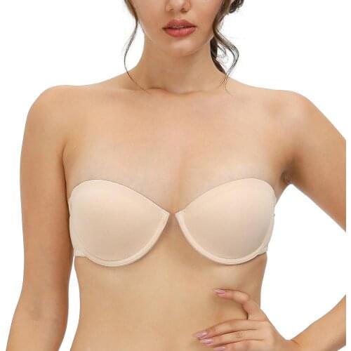New Women Strapless Bra 65 70 75 80 85 90 95 100 A B C D DD E Cups Padded Push Up Halter Adjusted Silicone Straps Anti-Slip