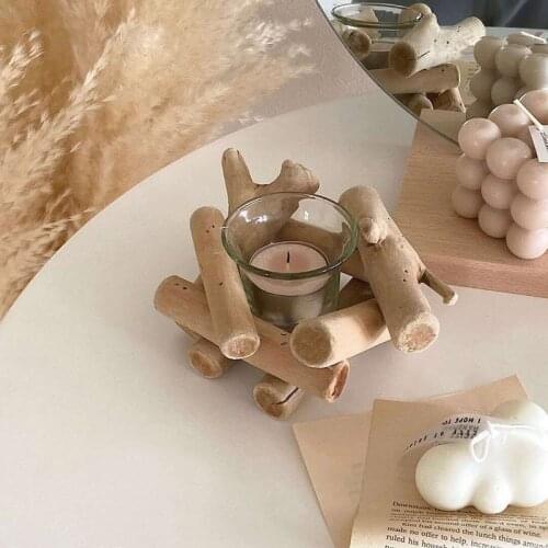 Pastoral ins simple log glass candle holder romantic European home decoration creative ornaments photo props decorations