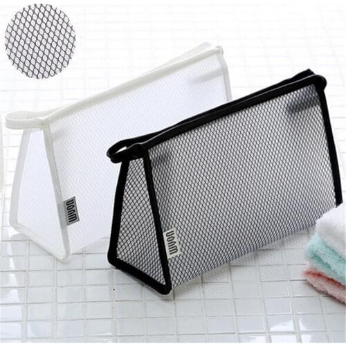 Half Clear Cosmetic Bag Pouch PVC Transparent Makeup Waterproof Toilet Bathroom Storage Bags