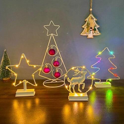 Christmas LED Lights Decorations Tabletop LED Star Lights Santa Reindeer Christmas Tree Ornaments New Year Gifts For Children