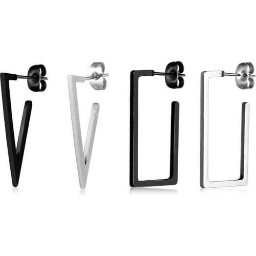 Punk Men/Women Square Geometric Rectangle Hoop Earrings Stainless Steel Ear Hoop Huggie Stylish Dangle Gothic Jewelry