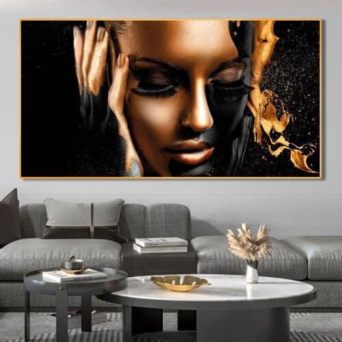 Modern Golden African Women Wall Art Canvas Painting on The Wall Posters and Prints Wall Picture for Living Room Home Decoration