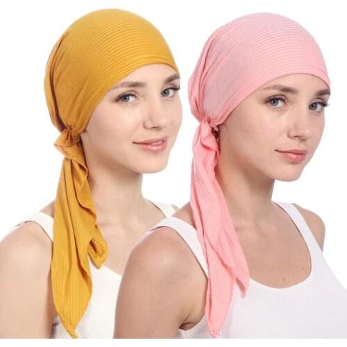 Turban for women Bonnet India Headwrap Hats Trendy Muslim underscarf Hat long tail turban cap Inner Hijab Caps