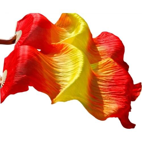 2018 female high quality Chinese silk veils dance fans Pair of belly dancing fans cheap hot sale red+orange+yellow+orange+red