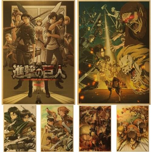 Japanese Classic Anime Attacking Giant Poster Kraft Paper Prints and Posters Home Room Decor Art Wall Stickers Buy 2 get 1 free