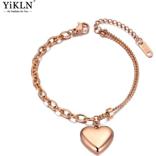 YiKLN Boho Titanium Stainless Steel Chain Link Bracelets For Women Original Design Fashion Love Heart Charm Bracelet YB20152
