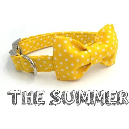 Yellow Dog Collar with Bow Tie Personal Custom Pet Puppy Designer Product Dog &Cat Necklace Jewelry Wholesale XS-XL