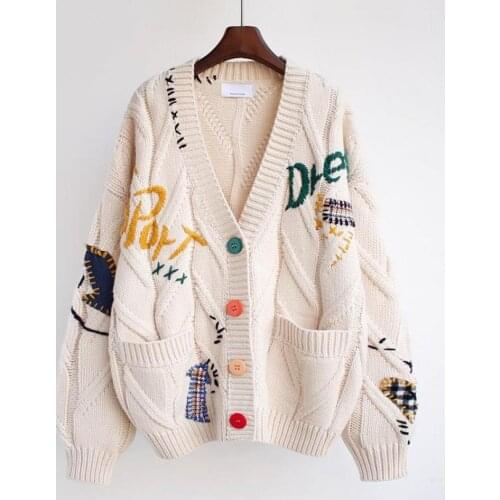 Female Fashion Blusas 2021 Autumn Winter Women Cardigan Warm Knitted Sweater Jacket Pocket Embroidery Lady Loose Coat Blouses