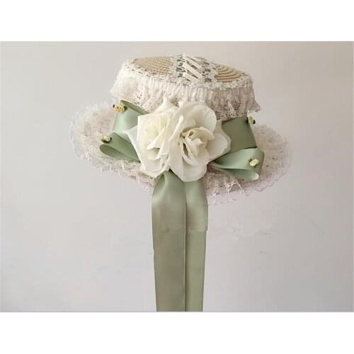 Lolita Tea Party rose Lace Bow Summer Straw Hats Womens Beach Sun Hat Mori Girl Princess Cap B1434